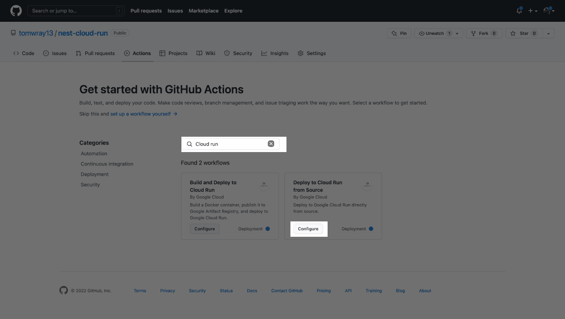 Github Action search