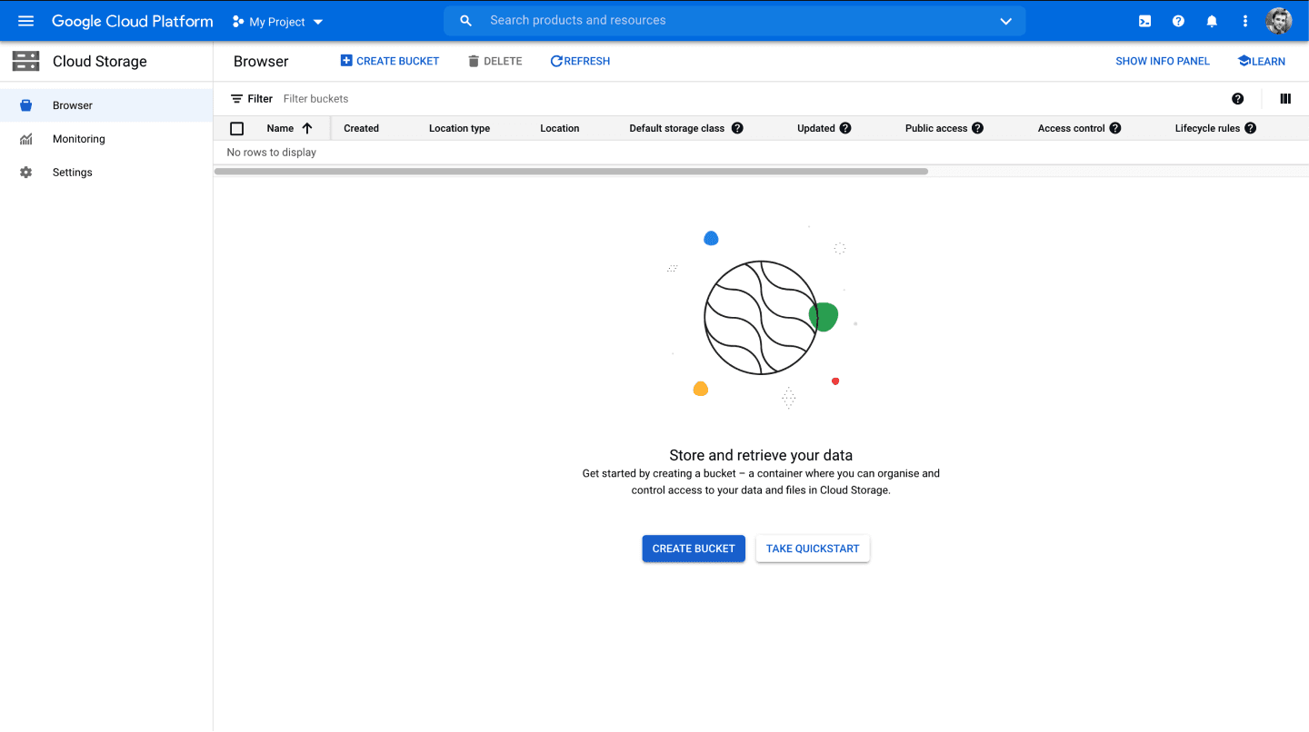 Create a bucket in Google Cloud Storage