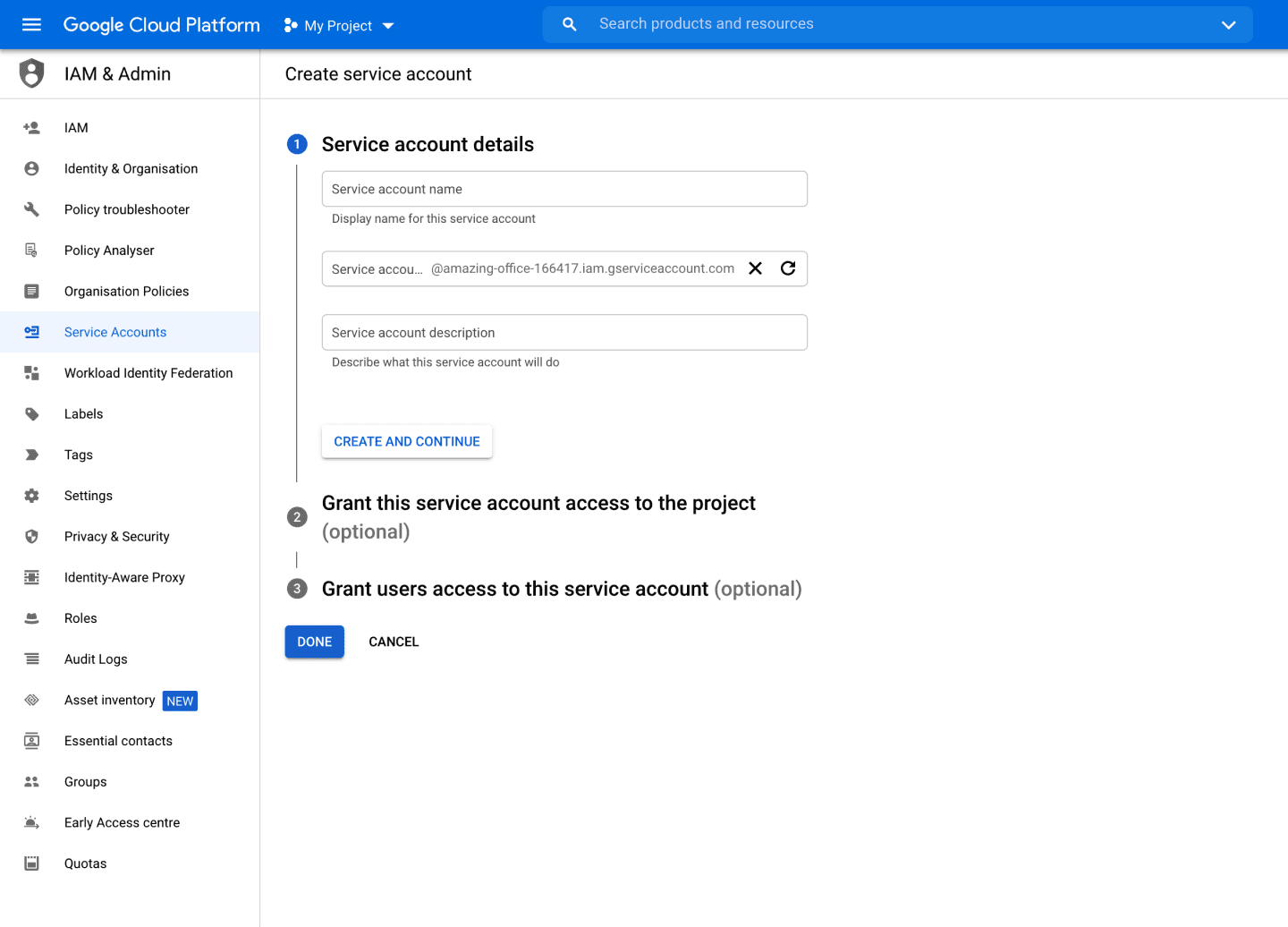 Create a service account