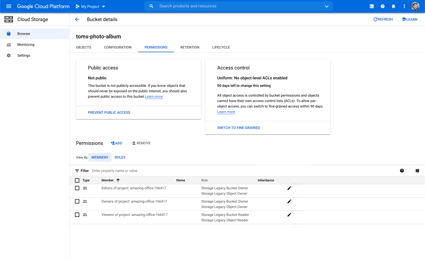 Google Cloud Storage bucket permissions