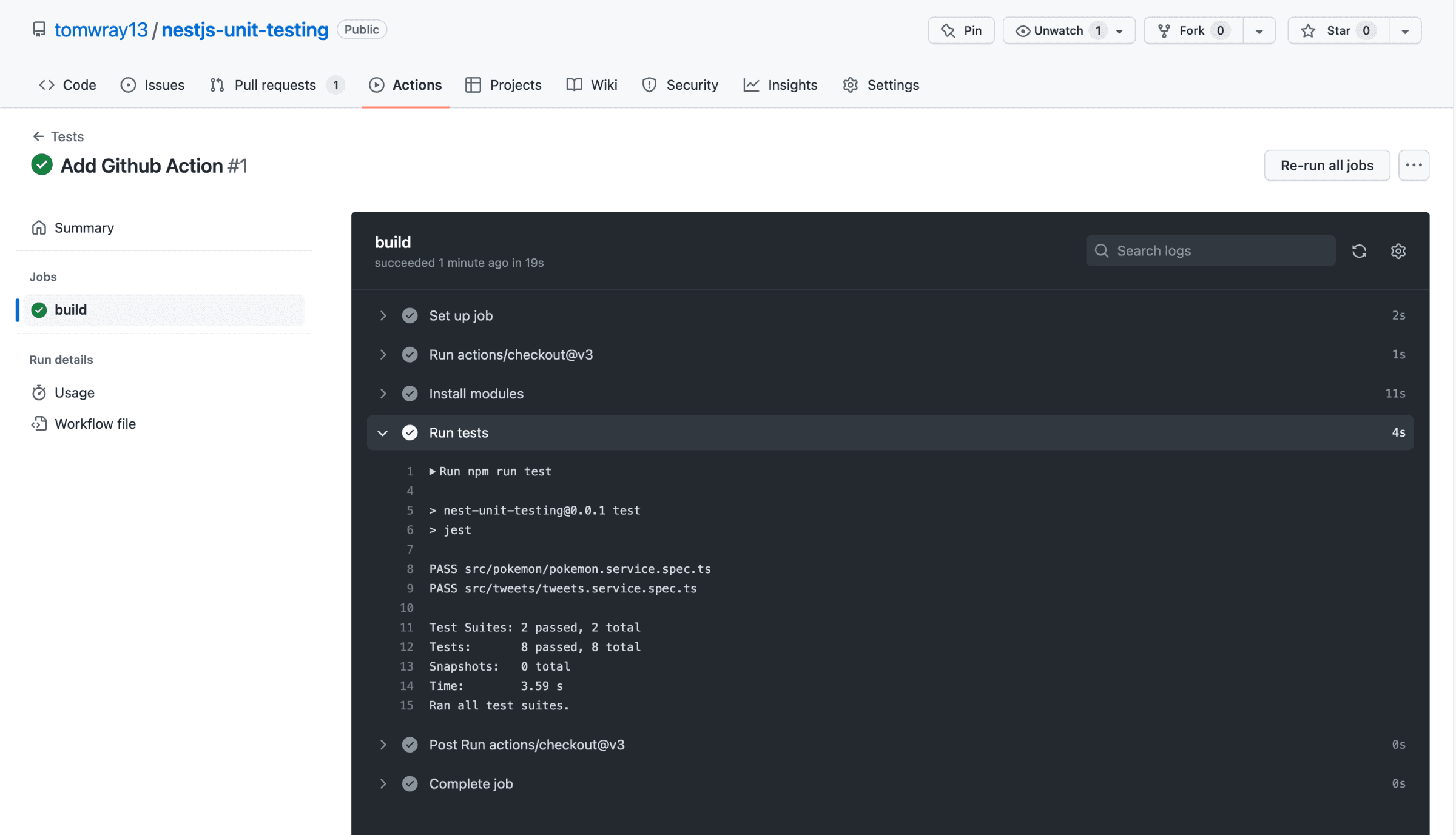 View Github Action output