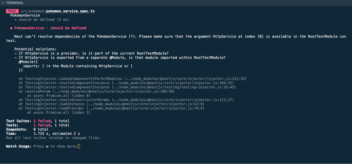 Can't resolve missing dependencies Nestjs