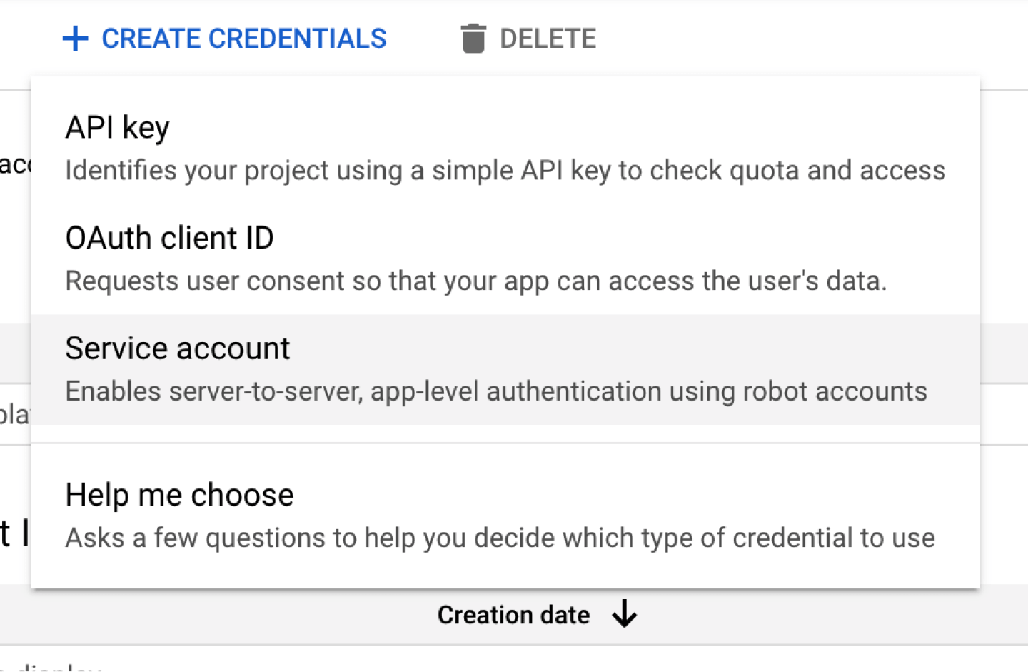 Create Google Cloud credentials