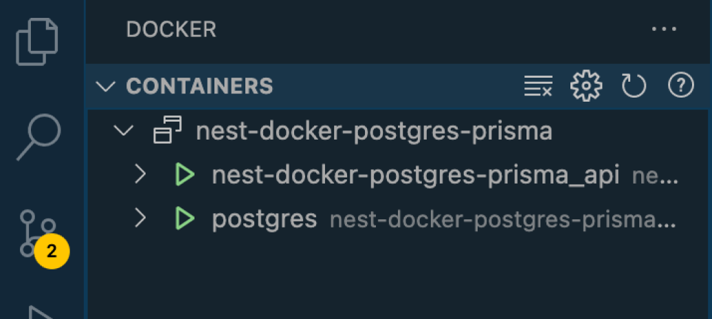 VScode Docker running containers